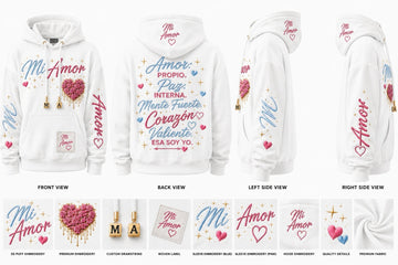 Mi Amor Premium Embroidered Hoodie (White Edition)